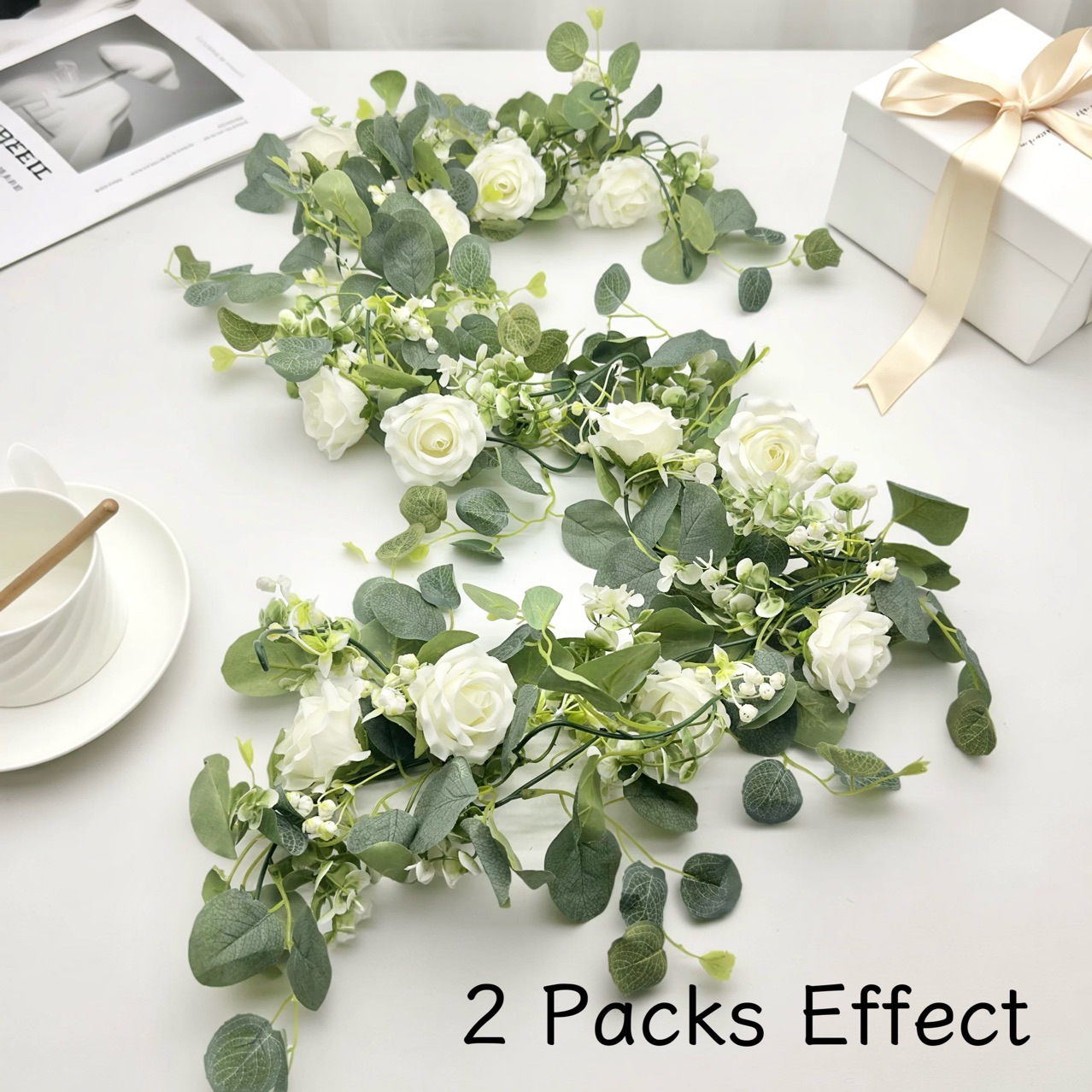 1pc Artificial White Rose Flow - Eucalyptus Preserved avis et prix