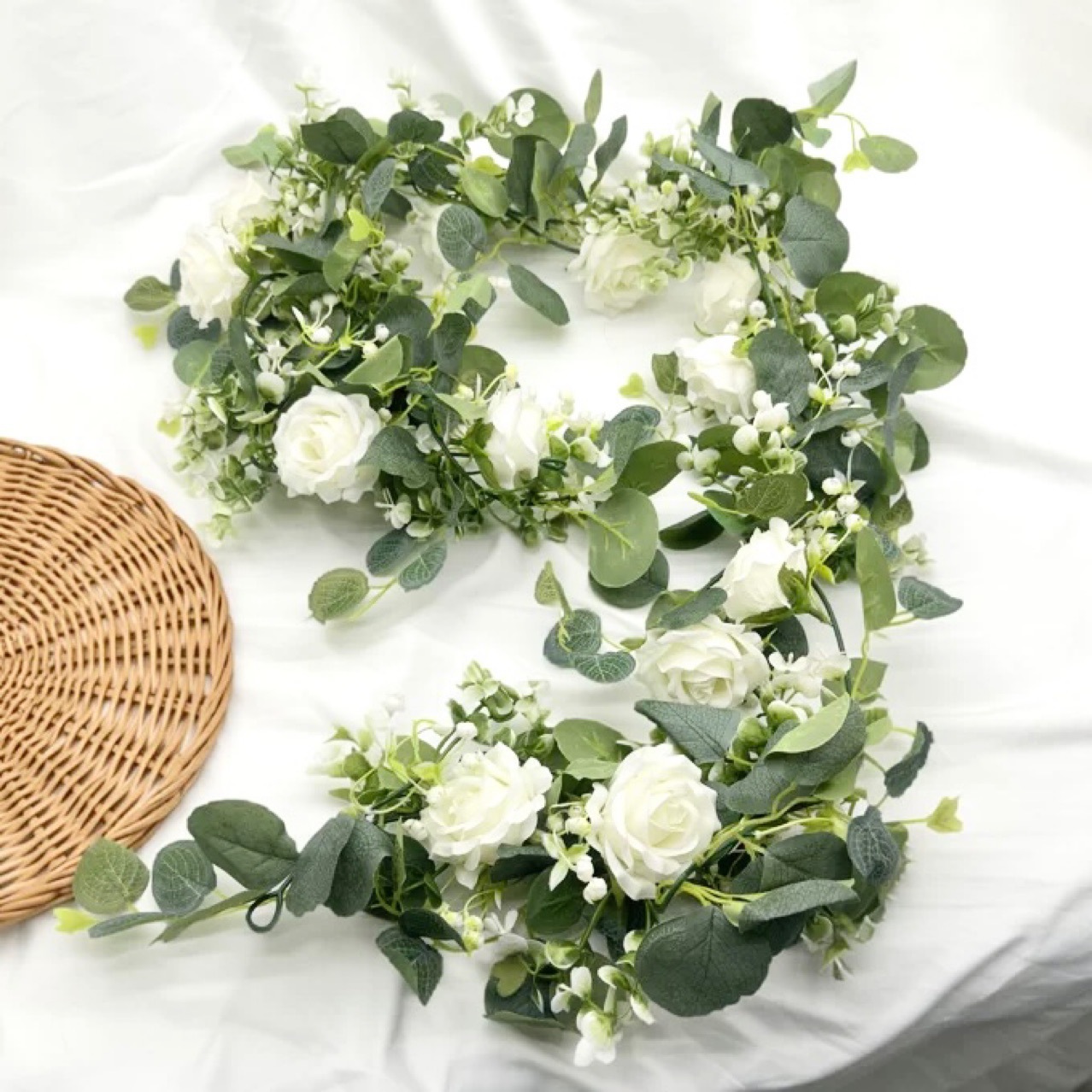 1pc Artificial White Rose Flow - Eucalyptus Preserved avis et prix